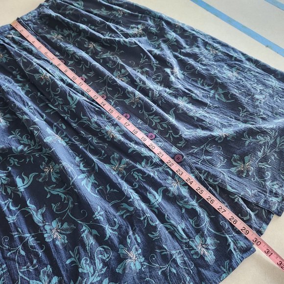 Lizsport Vintage Blue Tropical Floral Print Button Down Midi Skirt Size PM - Picture 16 of 16